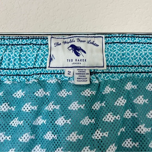 TED BAKER GEOMETRIC NAVY SWIM TRUNKS SIZE 2 (36) US. - Picture 7 of 10